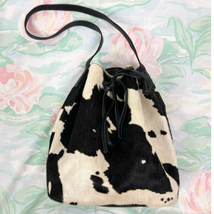 Primecut Genuine Cowhide Cow Print Leather Bucket Bag Purse